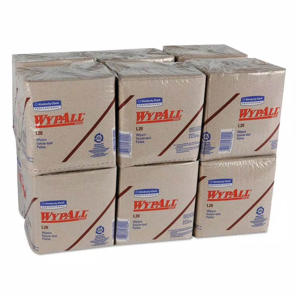 Wypall L20 2-Ply Brown Paper Wipers, 12.5 x 13.25 in, 68/Pack, 12 Packs Per Carton