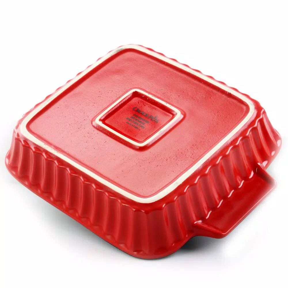 Crock-Pot Denhoff 8 in. Red Ribbed Stoneware Nonstick Rectangular Casserole Dish