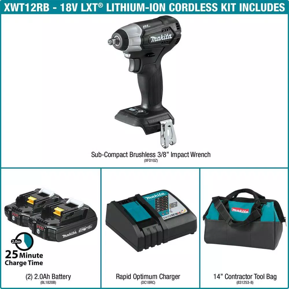 Makita 18V LXT Sub-Compact Brushless 3/8 in. Square Drive Impact Wrench Kit
