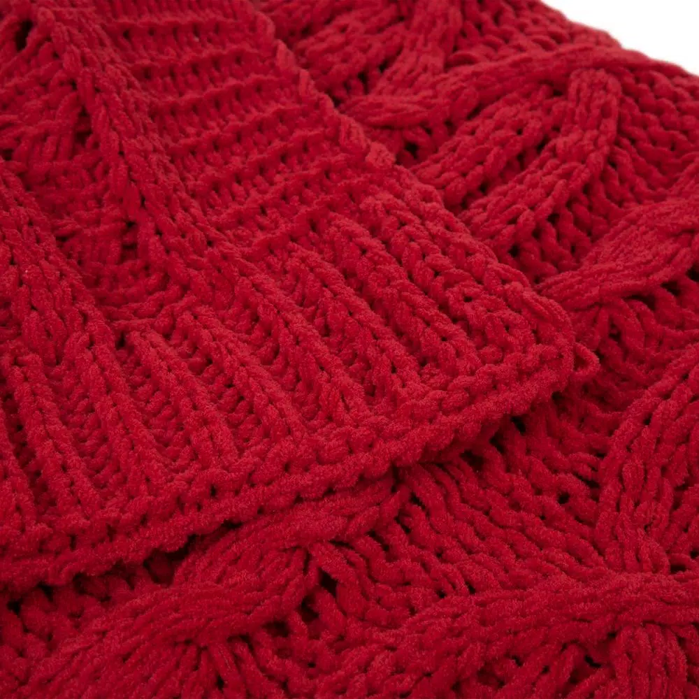 Glitzhome Red Chenille Knitted Throw Blanket, 60 x 50 in, 865 GSM Heavyweight Polyester