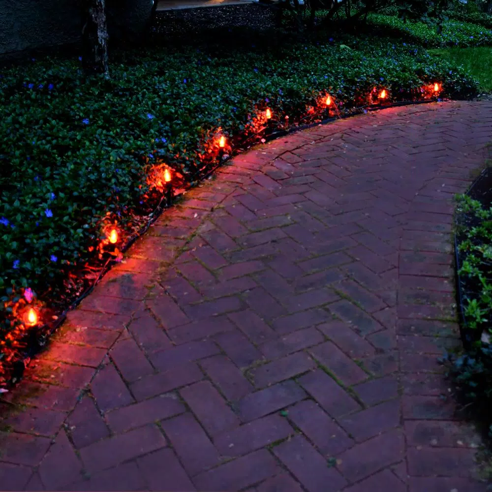 LUMABASE Electric Orange Halloween Pathway Lights with 8 Flickering Flame Effect Bulbs