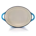 MegaChef 7 Qt. Oval Enameled Cast Iron Casserole Dish with Lid, Blue thumbnail 4