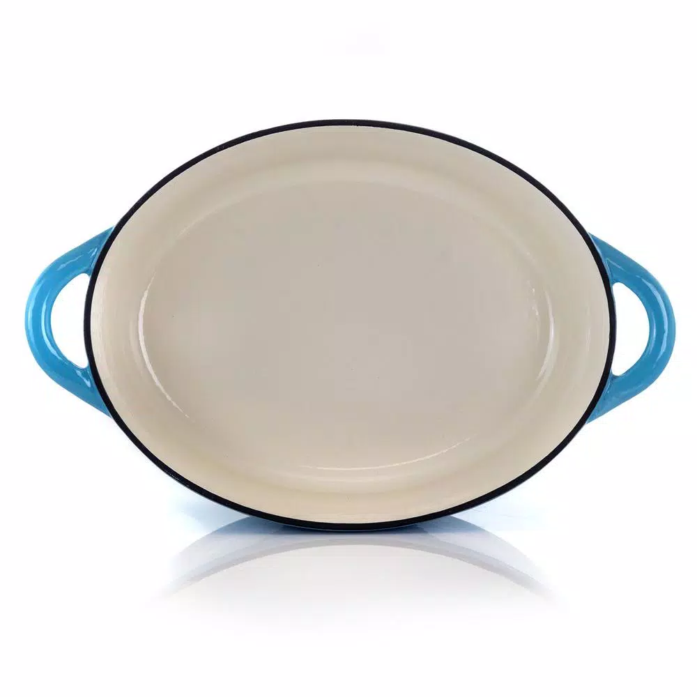 MegaChef 7 Qt. Oval Enameled Cast Iron Casserole Dish with Lid, Blue