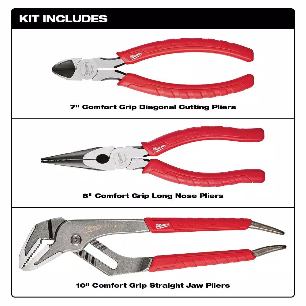 Milwaukee 3-Piece Pliers Kit for Cutting and Fastening