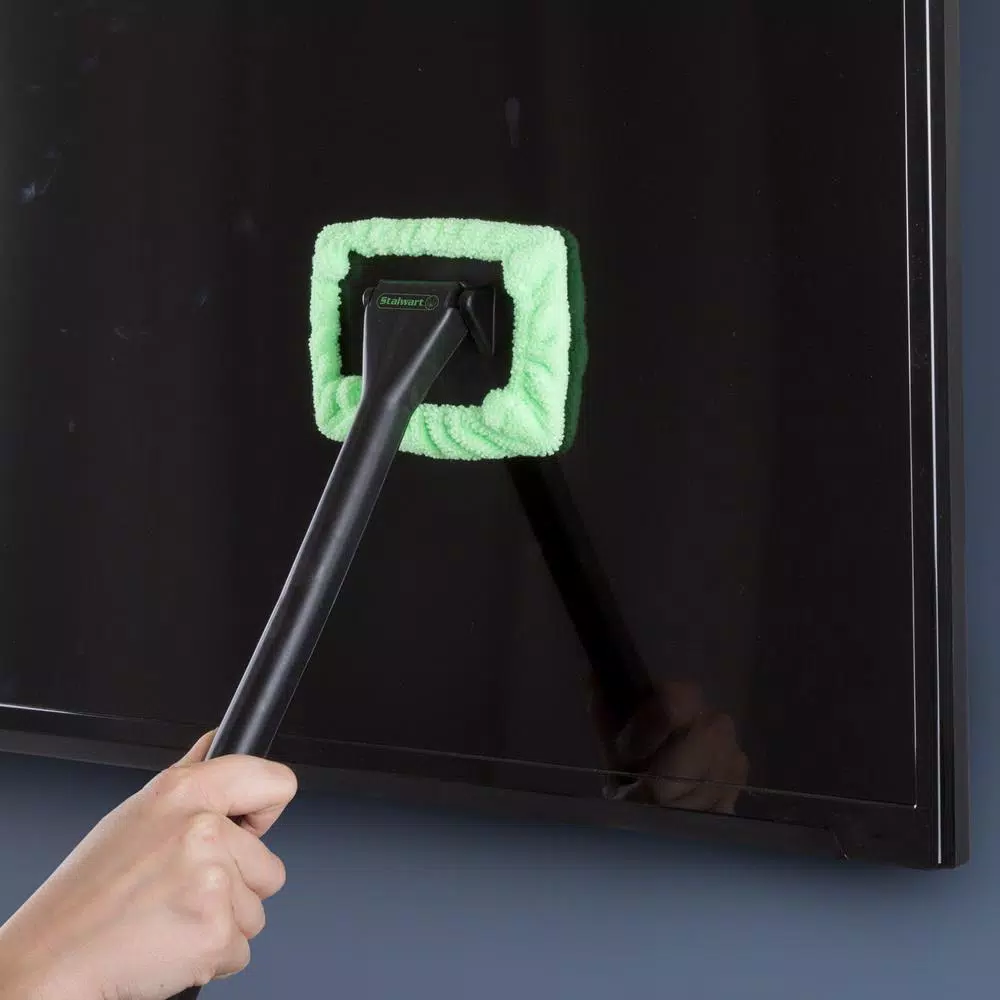 Stalwart Windshield Cleaner Tool with Pivoting Head and Microfiber Cloth