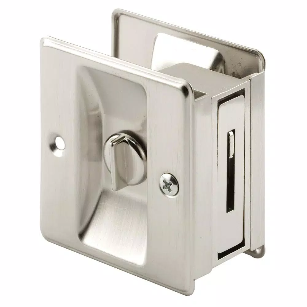 Prime-Line Satin Nickel Pocket Door Privacy Lock and Pull, Reversible Design
