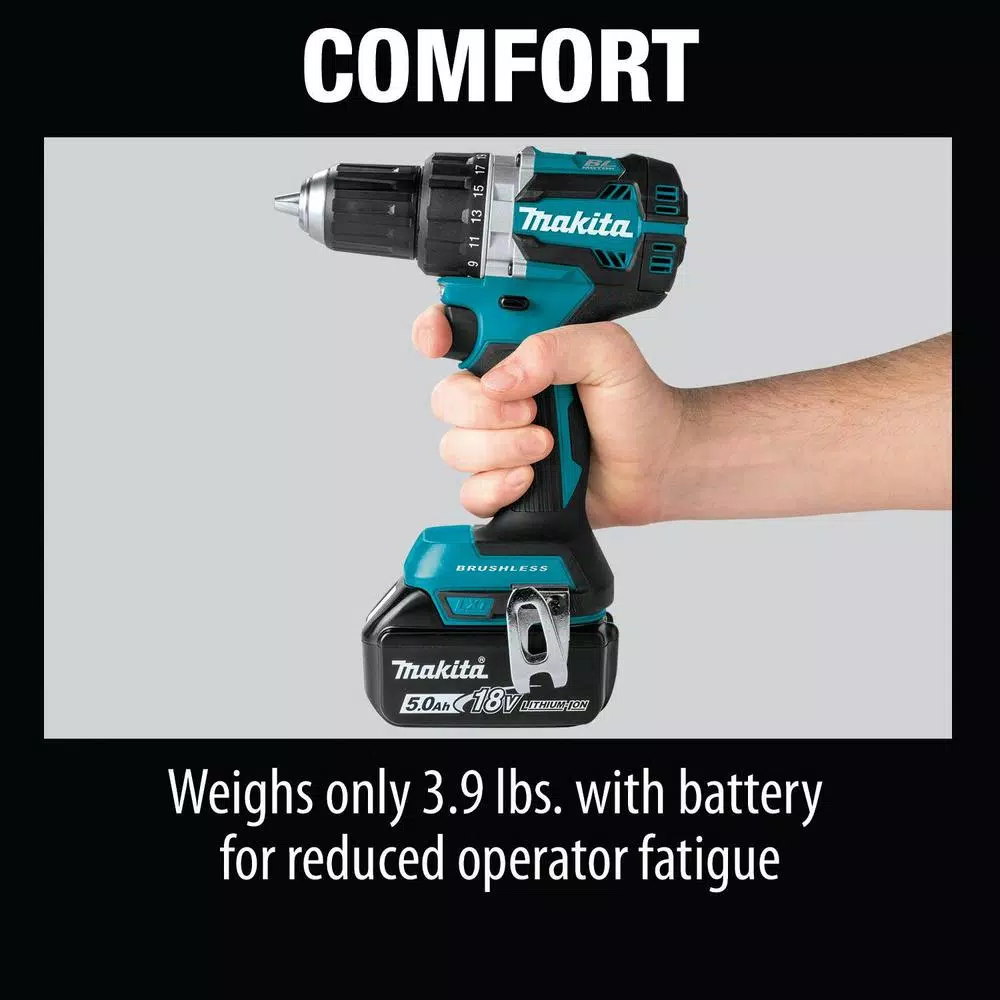 Makita 18V LXT Brushless 1/2 in. Driver-Drill Kit with Two 5.0 Ah Batteries, Charger, and Bag