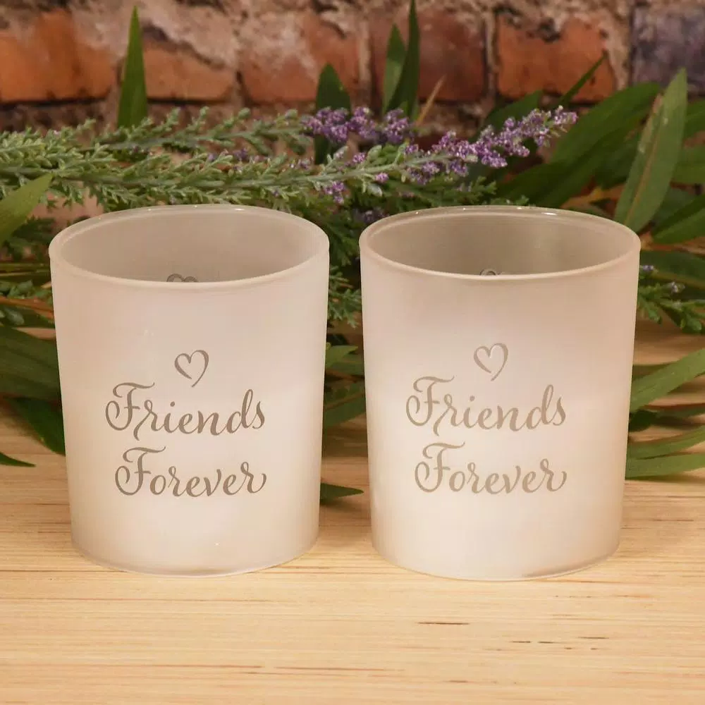 LUMABASE Friends Forever LED Glass Battery Operated Candles - Set of 2