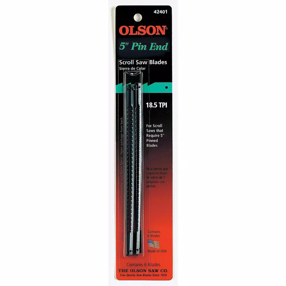 Olson Saw High Carbon Steel 5 in. Pin End Scroll Saw Blades, 18.5 TPI, 6-Pack