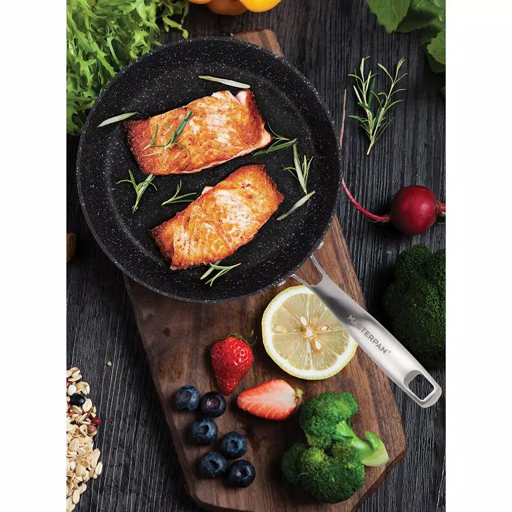 MasterPan Granite Ultra 9.5 in. Cast Aluminum Nonstick Frying Pan, Black Marble Finish