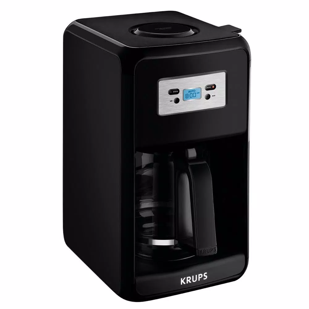 Krups Savoy 12-Cup Programmable Drip Coffee Maker with Glass Carafe and Gold-Tone Filter, Black