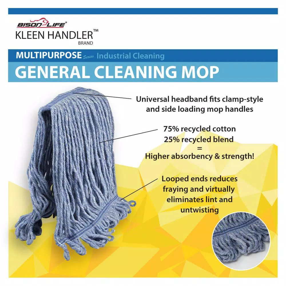 Kleen Handler Heavy Duty Commercial Universal Looped End Cotton Blend String Mop Head Refill, Blue