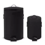 Innovaze New York Style Round Black Metal Step-On Trash Can Set - 12L & 3L Capacity thumbnail 2