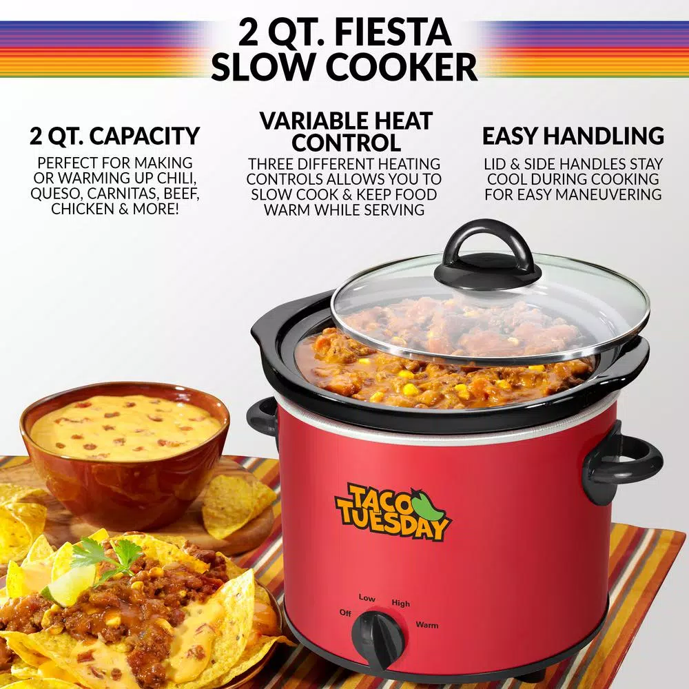 Taco Tuesday 2 Qt. Fiesta Slow Cooker with Variable Heat Control, Red