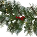 Nearly Natural 9 ft. Pre-lit Frosted Swiss Pine Artificial Garland with 50 LED Lights and Berries thumbnail 3