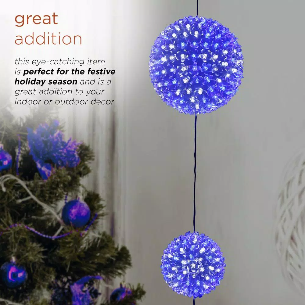 Alpine Corporation 37 in. 3-Tier Hanging Christmas Ornament with 350 Blue and White Chasing LED Lights