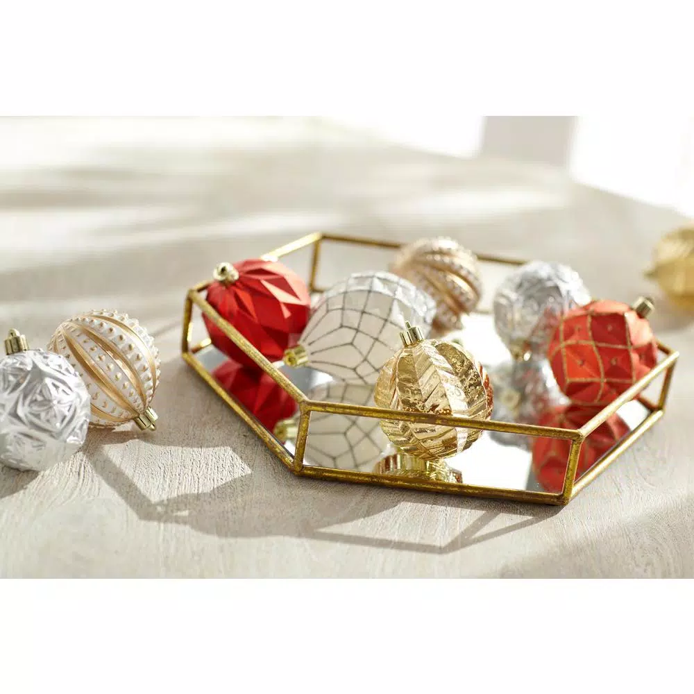 Titan Lighting Gold Mirrored Hexagonal Decorative Trays, Set of 2, Metal Transitional Style