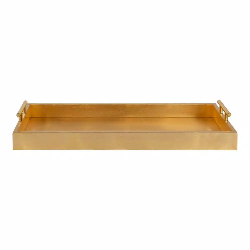 Kate and Laurel Lipton Gold Decorative Rectangular Tray with Metal Handles, 24 x 10 in.