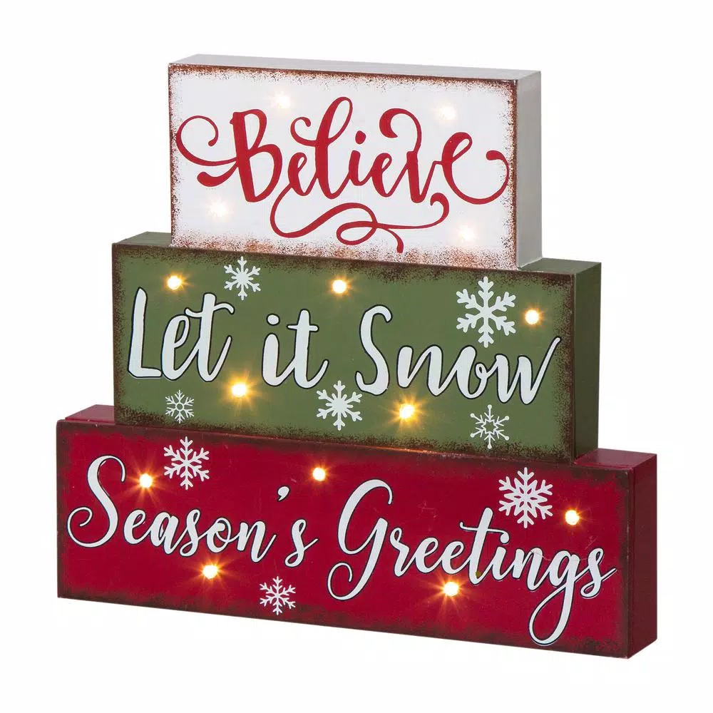 Glitzhome 11.81 in. LED Lighted Multi-color Wooden Block Word Sign, 14-Bulbs