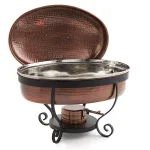 Old Dutch 6 Qt. Hammered Antique Copper Chafing Dish with Stainless Steel Pan and Stand thumbnail 2