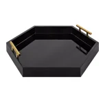 Kate and Laurel Lipton 18 in. Black and Gold Hexagon Decorative Serving Tray with Metal Handles thumbnail 3