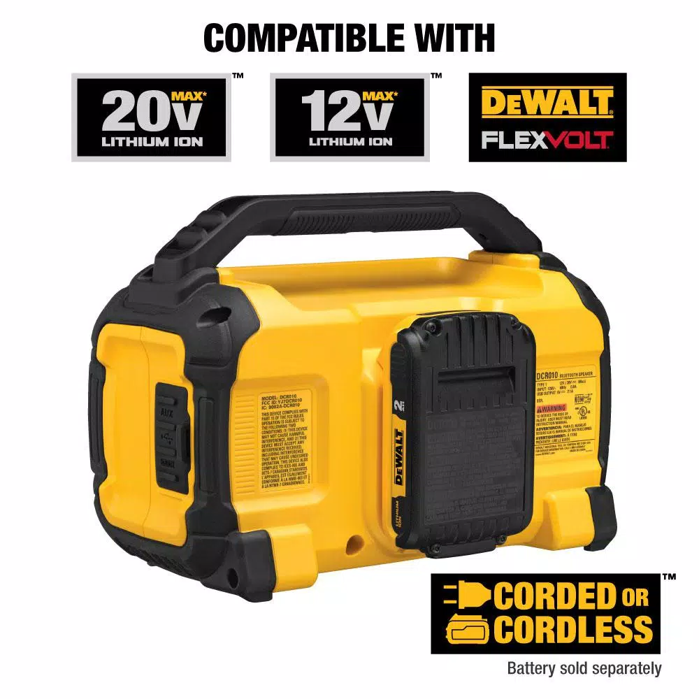 DEWALT 20V MAX Bluetooth Job Site Radio Speaker, DCR010