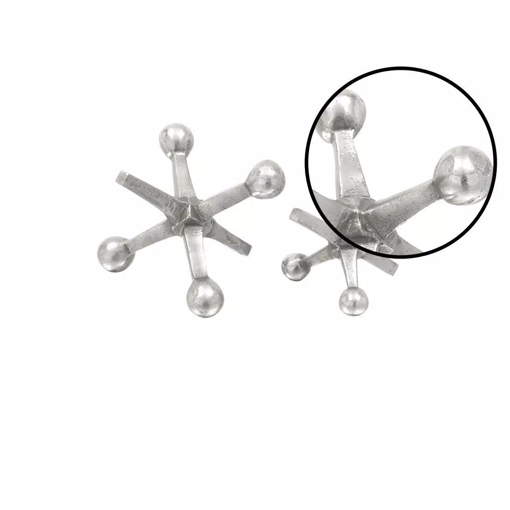 LITTON LANE Aluminum Jack Table Sculptures Set of 2 - Metallic Silver Modern Decor
