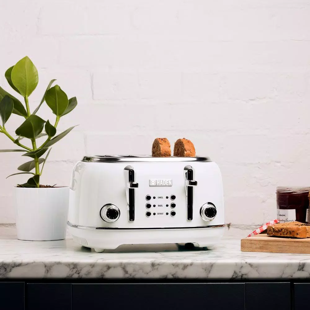 Haden Heritage 4-Slice Retro Wide Slot Toaster, 1500W, White