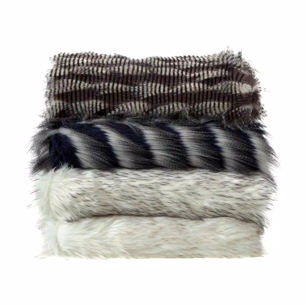 Unbranded Caron Navy Reversible Faux Fur and Micromink Throw Blanket, 50 in. x 60 in.