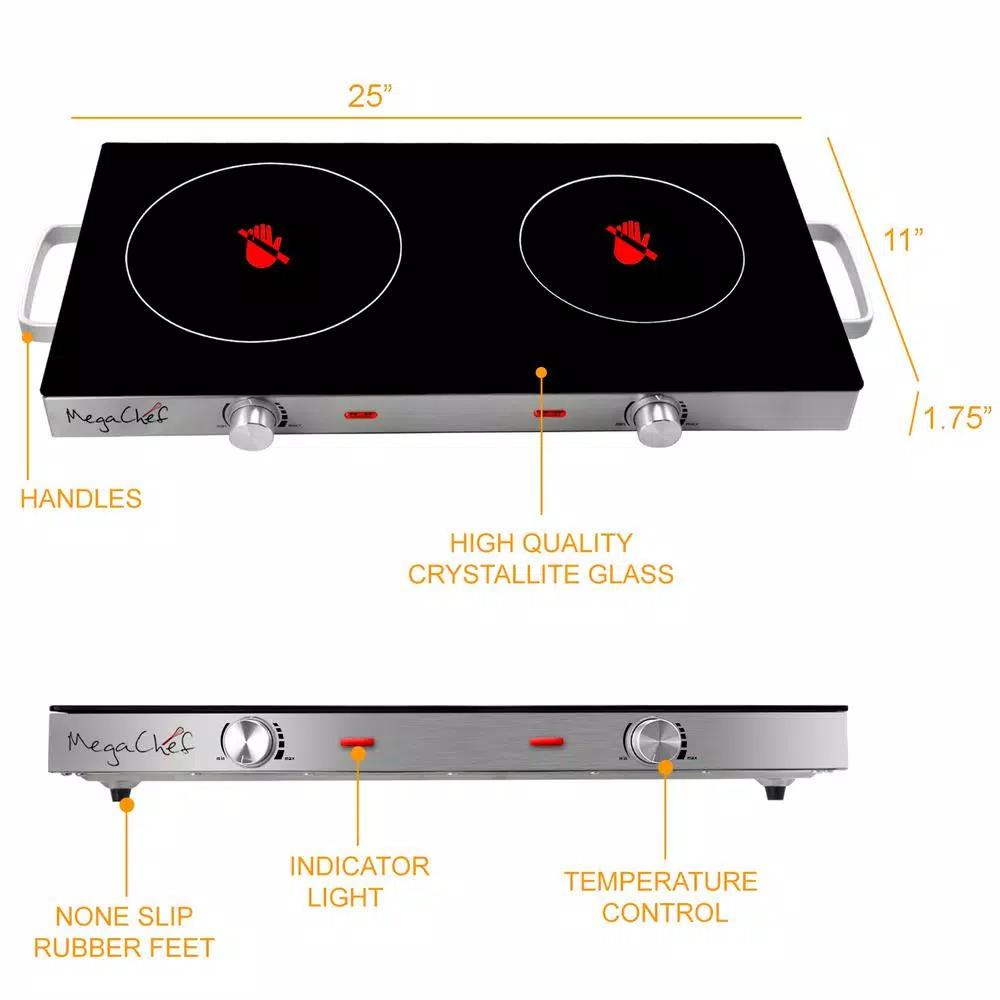 MegaChef 2-Burner 6 in. Stainless Steel Infrared Ceramic Countertop Cooktop