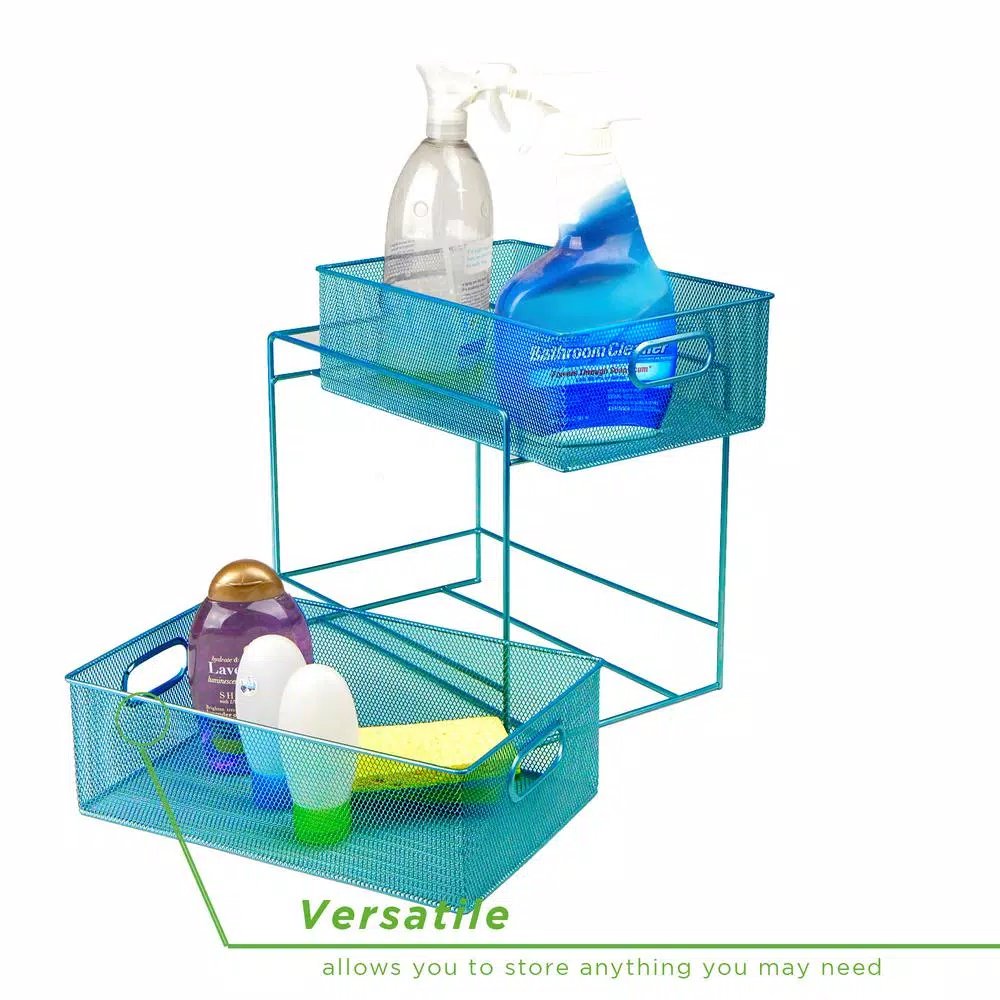 MIND READER 2-Tier Metal Mesh Utensil Caddy & Organizer, Turquoise
