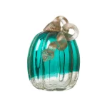 Glitzhome 5.51 in. Turquoise Crackle Glass Pumpkin - Handmade Indoor Tabletop Decor thumbnail 1