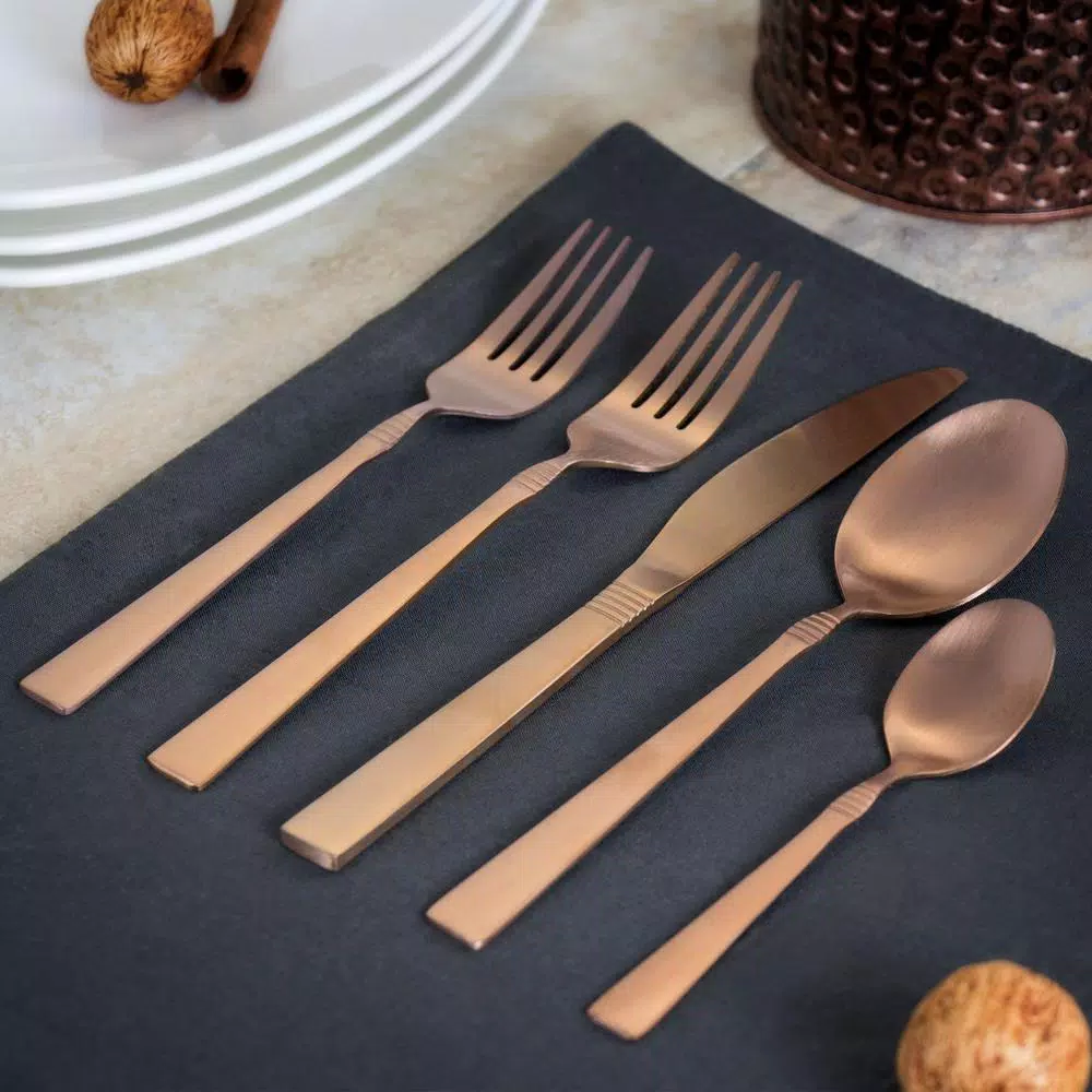 MegaChef Cravat 20-Piece Matte Rose Gold Stainless Steel Flatware Set, Service for 4