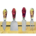 Epicureanist Sonoma Cheese Tray Serving Set with Bamboo Board, Glass Center, and Ceramic Dish thumbnail 2
