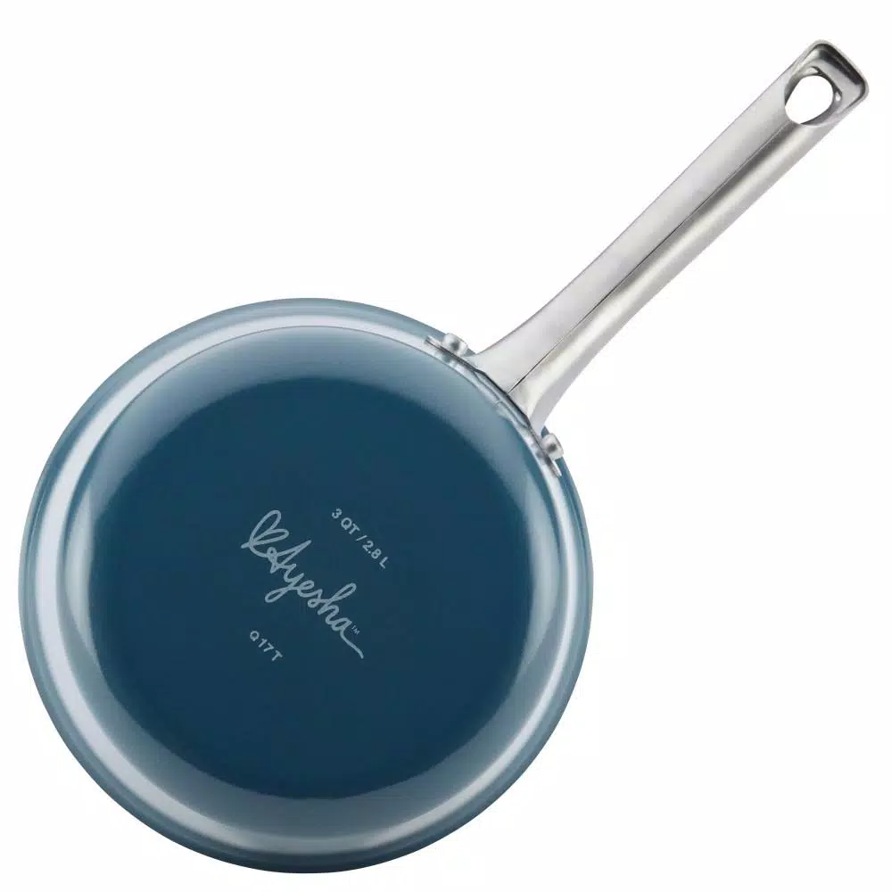Ayesha Curry Home Collection 3-Quart Aluminum Nonstick Saucepan with Glass Lid, Twilight Teal
