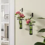 DANYA B Urbanne Rustic Black Metal and Recycled Glass Cylinder Wall Hanging Vases, Set of 2 thumbnail 1