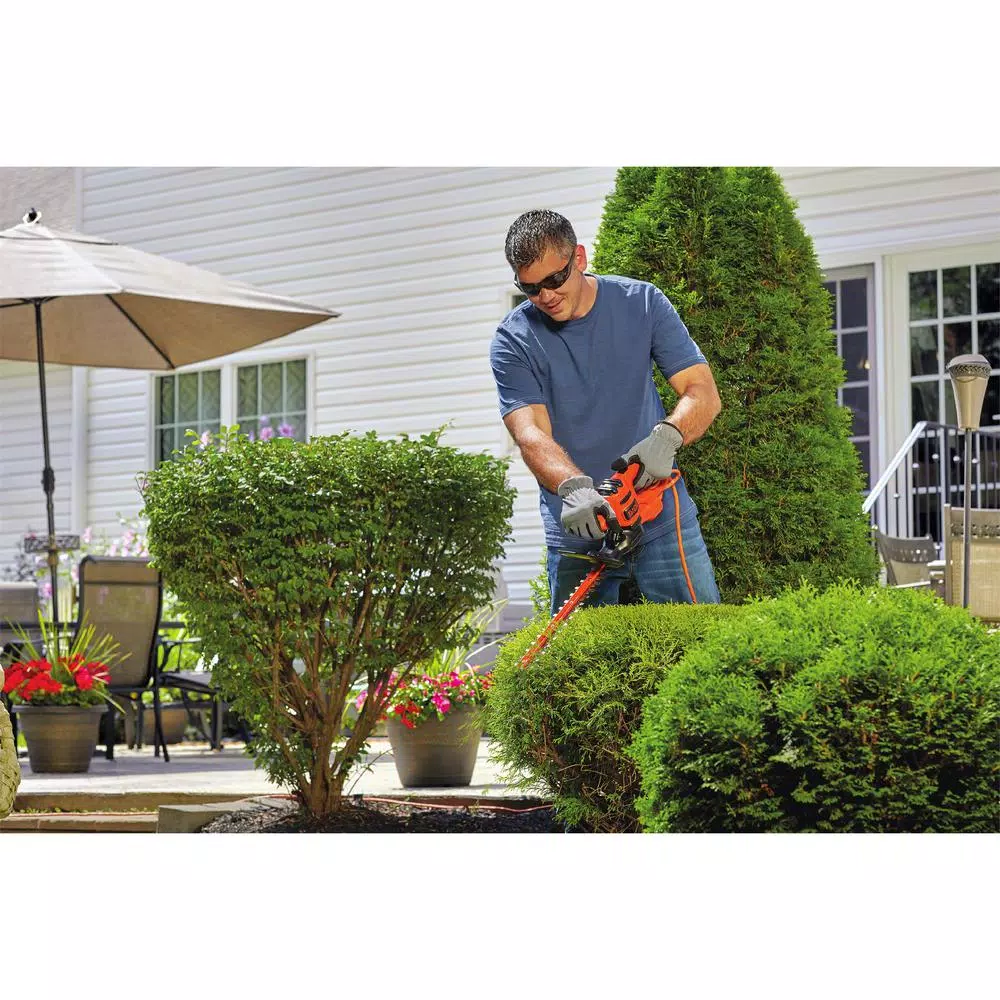 BLACK+DECKER 17 in. Corded Electric Hedge Trimmer, 3.2 Amp, Dual-Action Hardened Steel Blade