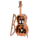 Vintiquewise Antique Brown Violin Shaped Wooden Wine Rack - 53.5 inch Floor Wine Cabinet with Acrylic Doors thumbnail 3