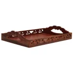 Benzara Carved Brown Wooden Serving Tray with Intricate Cutout Handles thumbnail 4
