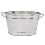 Unbranded Stainless Steel Oval Beverage Tub with Built-in Handles, Hammered and Polished Finish thumbnail 1