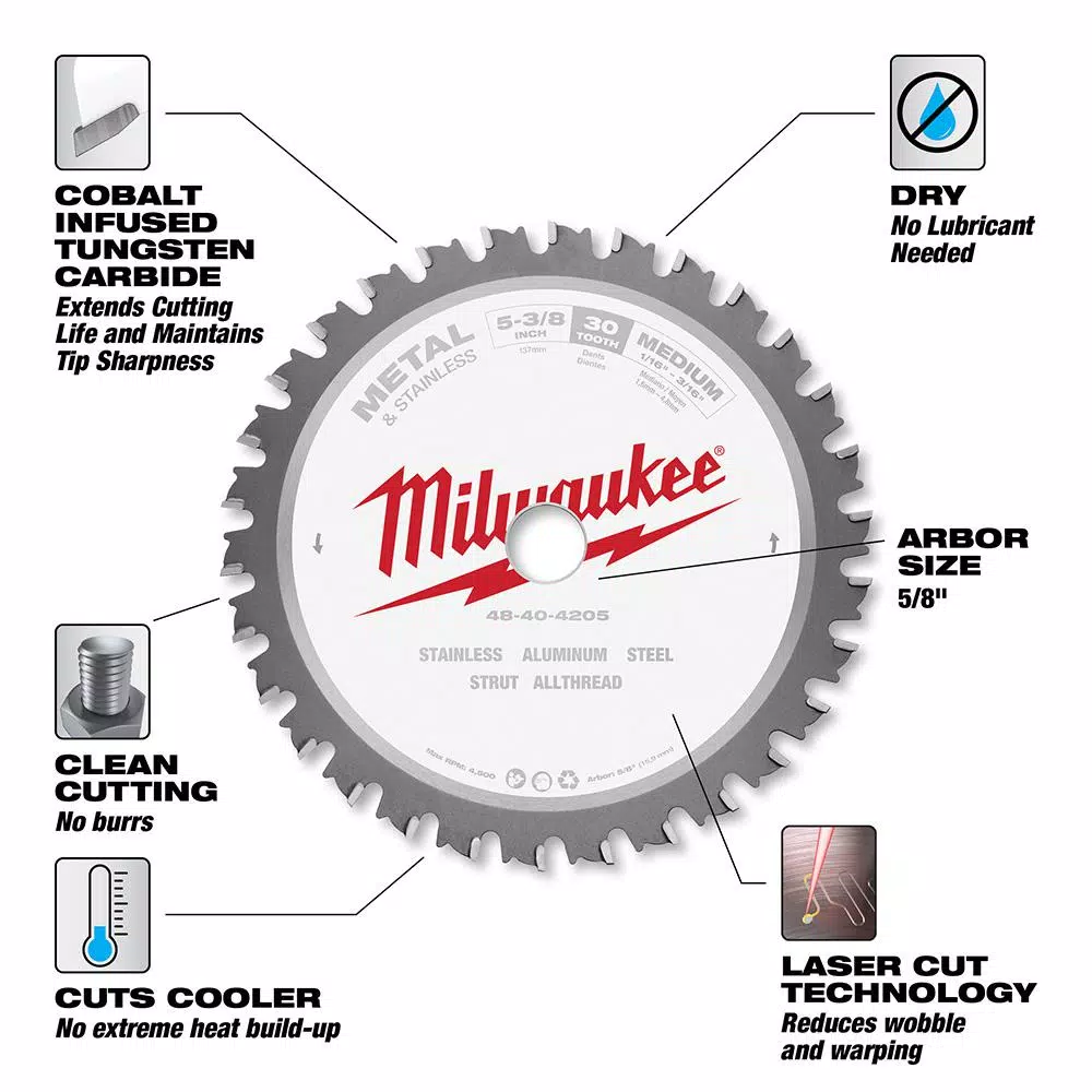 Milwaukee 5-3/8 in. 30T Carbide Metal & Stainless Steel Circular Saw Blade