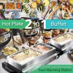 NutriChef 21.9 in. Stainless Steel Dual Plate Electric Food Warming Tray Buffet Server thumbnail 5
