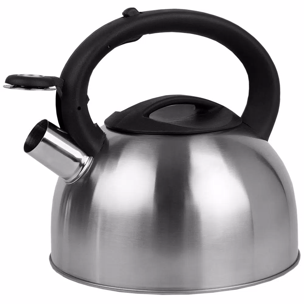 Home Basics Silver Stainless Steel Whistling Tea Kettle, 2.5L Capacity, Modern Design