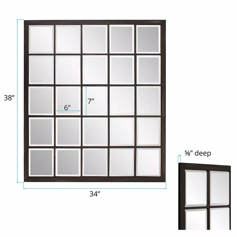 Unbranded Oil Rubbed Bronze Beveled Glass Windowpane Style Accent Mirror, 34 in. x 38 in.