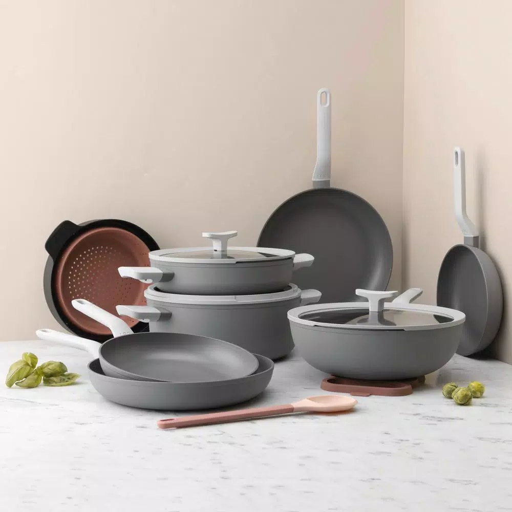 BergHOFF Leo 12.5 in. Aluminum Nonstick Wok with Glass Lid, Grey