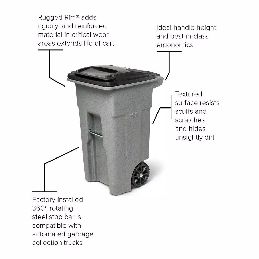 Toter 32 Gallon Blue Rollout Recycling Bin with Attached Hinged Lid