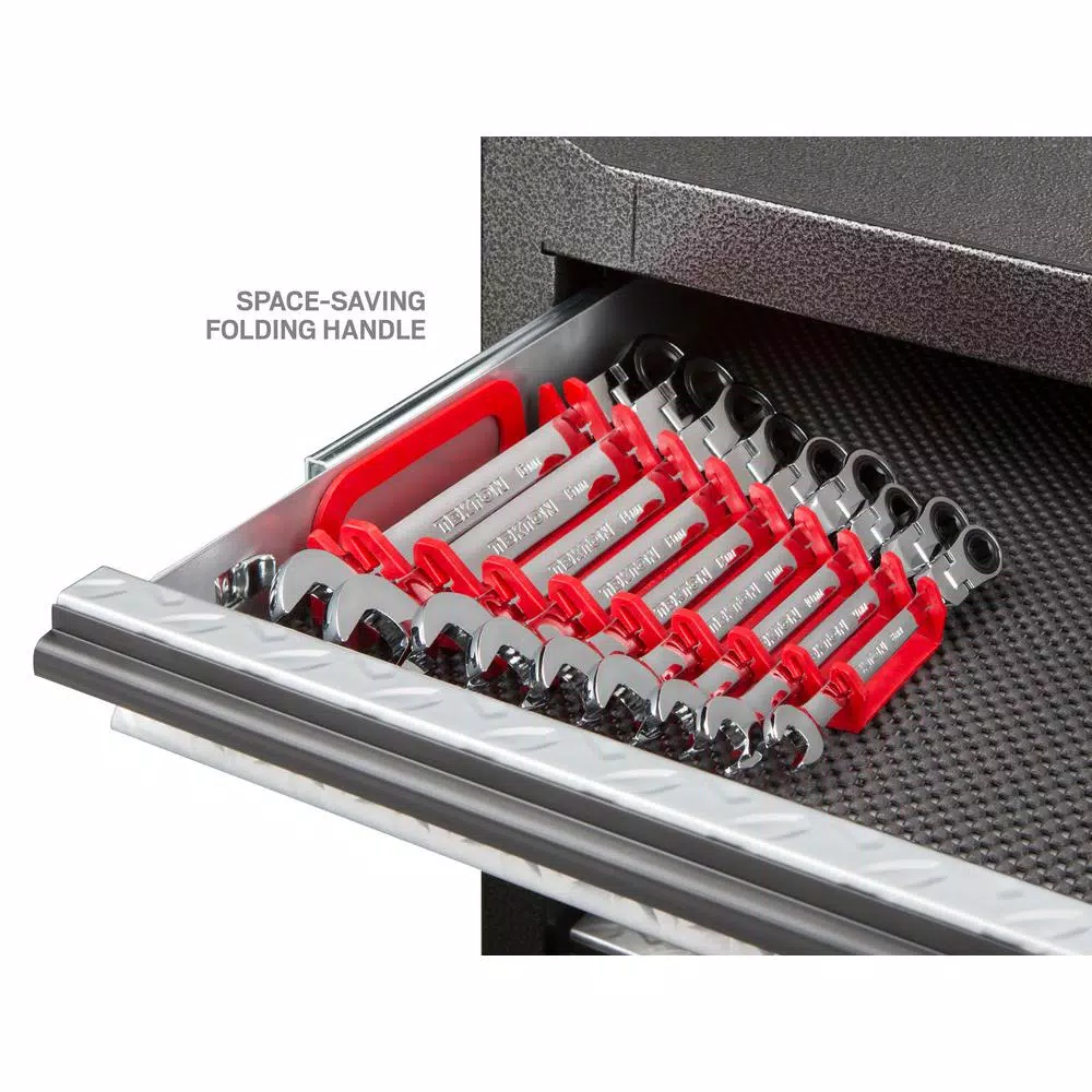 TEKTON 9-Piece Metric Flex-Head Ratcheting Combination Wrench Set, 8-16 mm