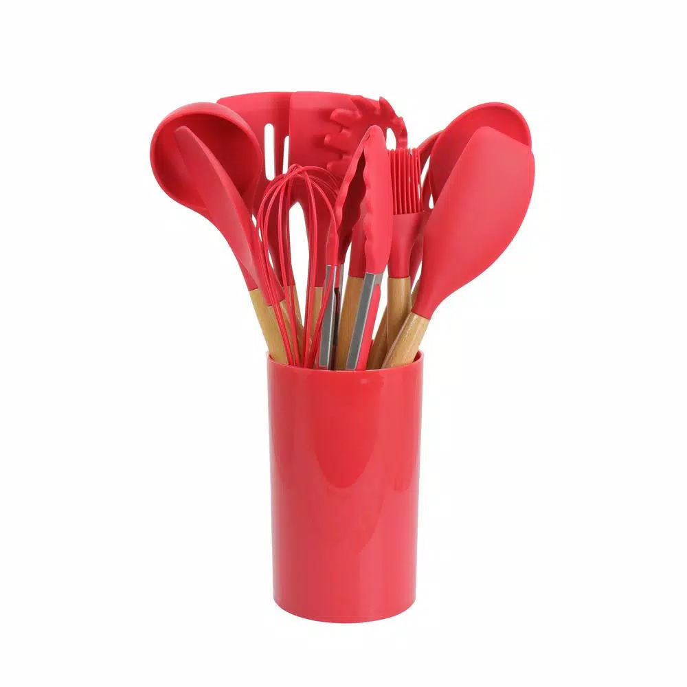 MegaChef 12-Piece Red Silicone and Wood Kitchen Utensil Set