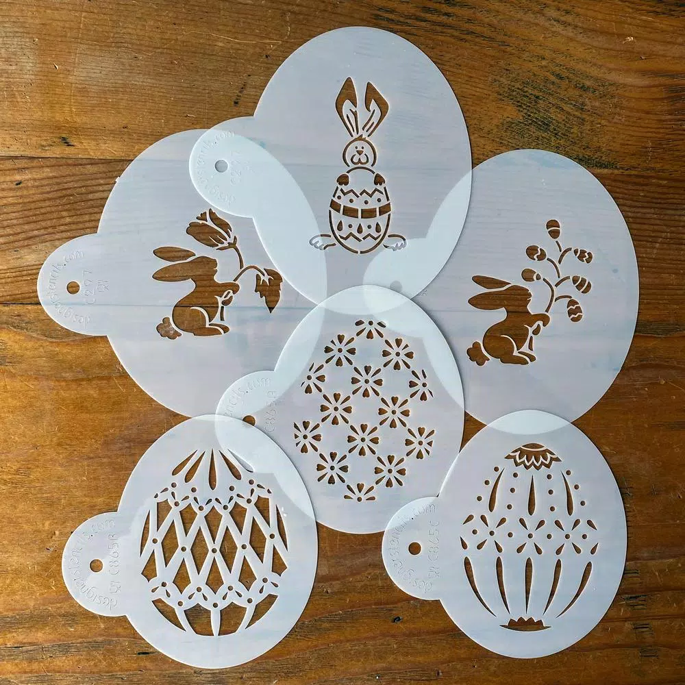 Designer Stencils Faberge Eggs and Easter Bunnies Cookie Stencil Bundle, 6-Pattern Set
