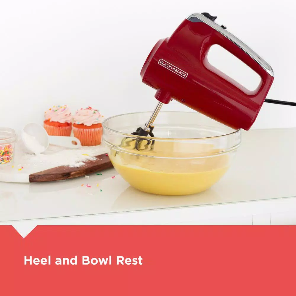 BLACK+DECKER Helix Performance Premium 5-Speed Hand Mixer, Red